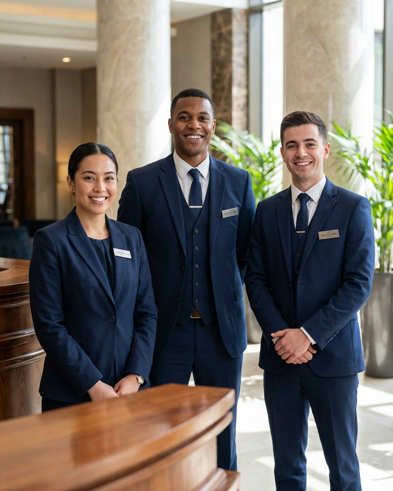 High-quality, breathable fabrics used by professional Hospitality Uniform Manufacturers Dubai.