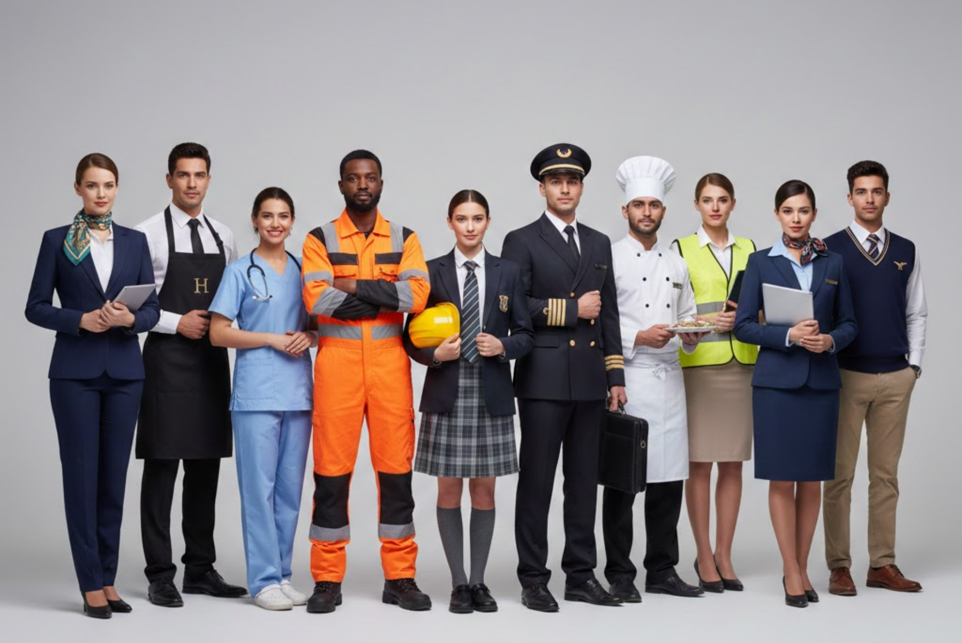 Skilled tailors and craftsmen working on high-quality fabric and uniform patterns.