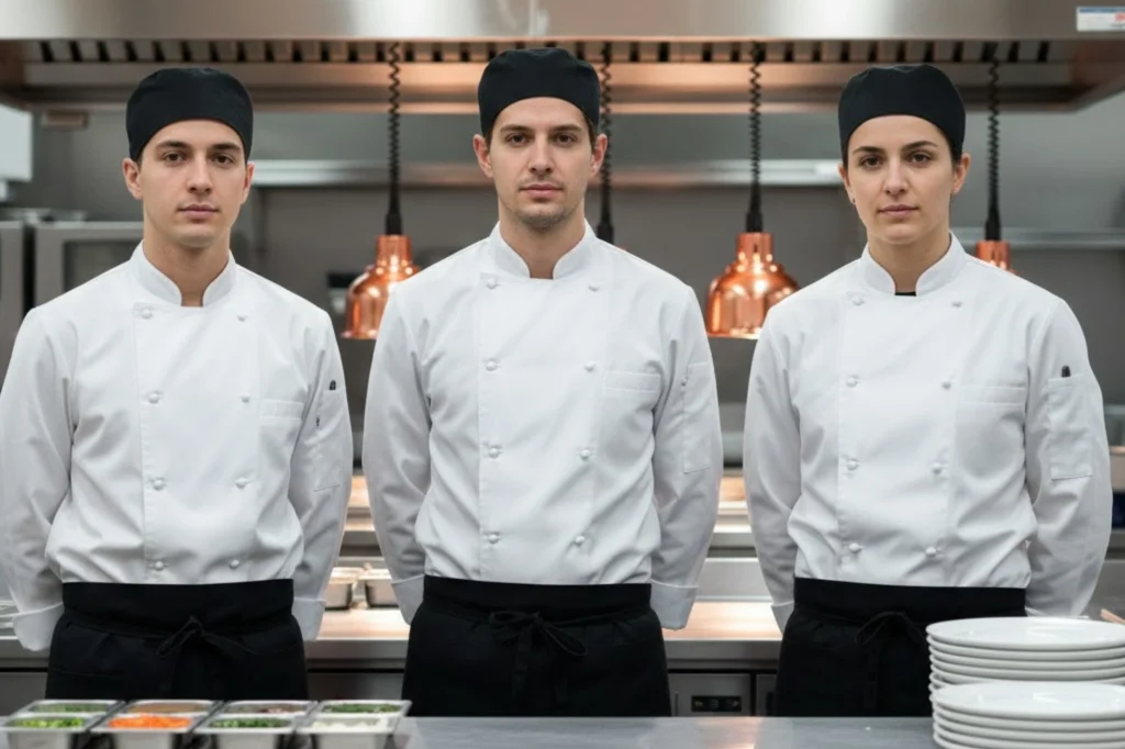 Durable, stain-resistant bib and waist aprons from specialized Chef Uniform Manufacturers Dubai.