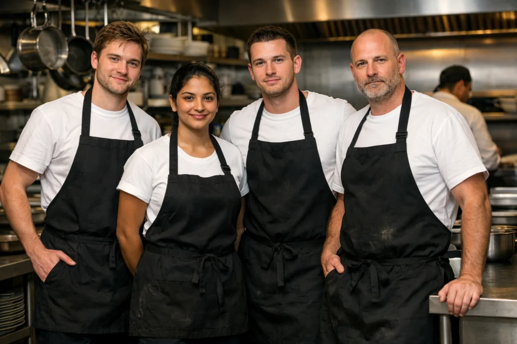 Professional chef jackets and headwear manufactured by top Restaurant Uniforms Dubai.