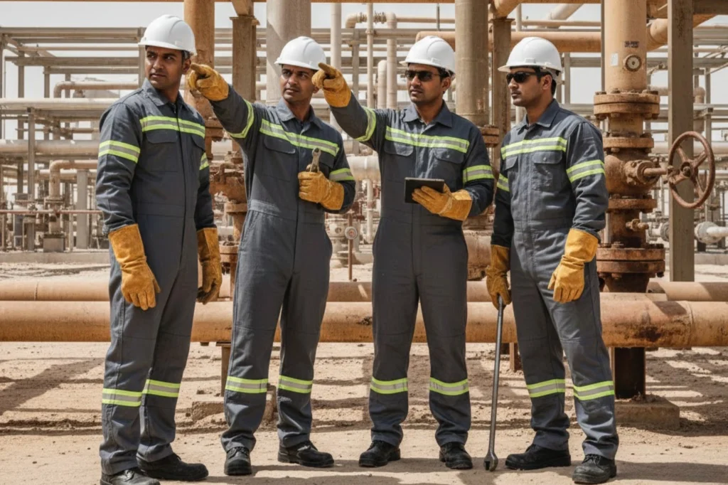 Full-body protective coveralls manufactured by expert Labour Uniform Manufacturers Dubai.