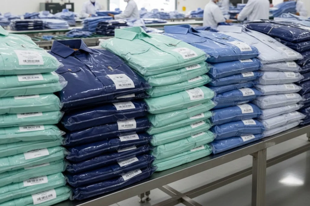 Precision stitching and garment finishing at the workshop of a Uniform Manufacturer in Sharjah.