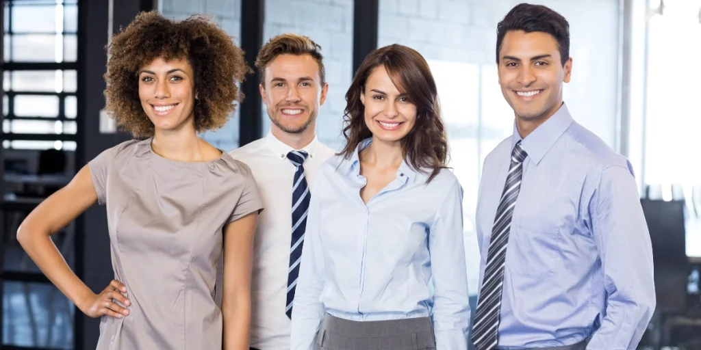 Professional waitress setting table in restaurant wearing Sustainable uniforms UAE